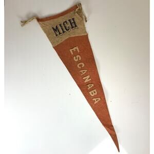 Early Escanaba Michigan Vintage Wool Felt Pennant 24” Long Salmon/Beige